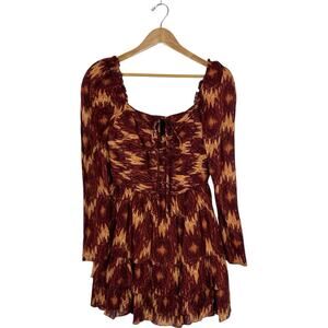 House of Harlow 1960 Puff Sleeve Layered Mini Babydoll Dress Brown Womens Size M